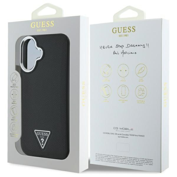Etui Guess iPhone 16 Plus 6.7" czarny/black hardcase Grained Triangle MagSafe