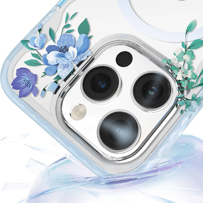 Kingxbar Flora Series Magnethülle für iPhone 14 Plus MagSafe, verziert mit Orchideenblumendruck