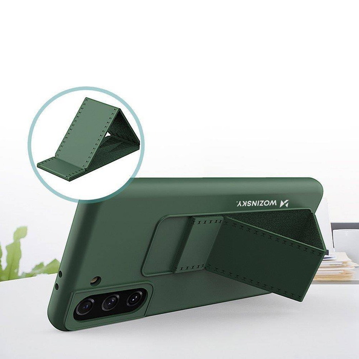 Wozinsky Kickstand Case flexible silicone cover with a stand Samsung Galaxy S21+ 5G (S21 Plus 5G) dark green
