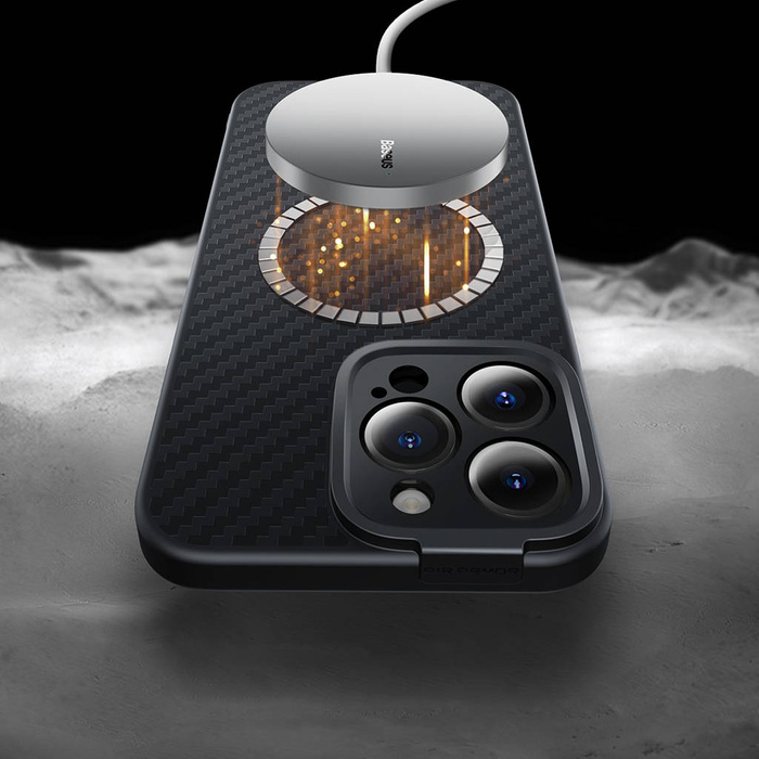 Coque blindée pour iPhone 14 Pro Max compatible avec le verre trempé en fibre synthétique MagSafe Baseus - noir