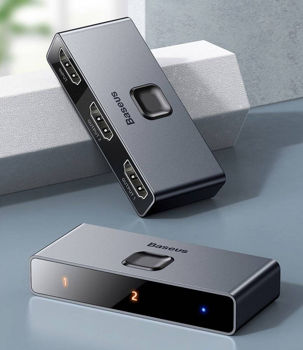 Baseus dvoucestný switch splitter HDMI switch - 2x HDMI 4K / 30 Hz šedý (CAHUB-BC0G)
