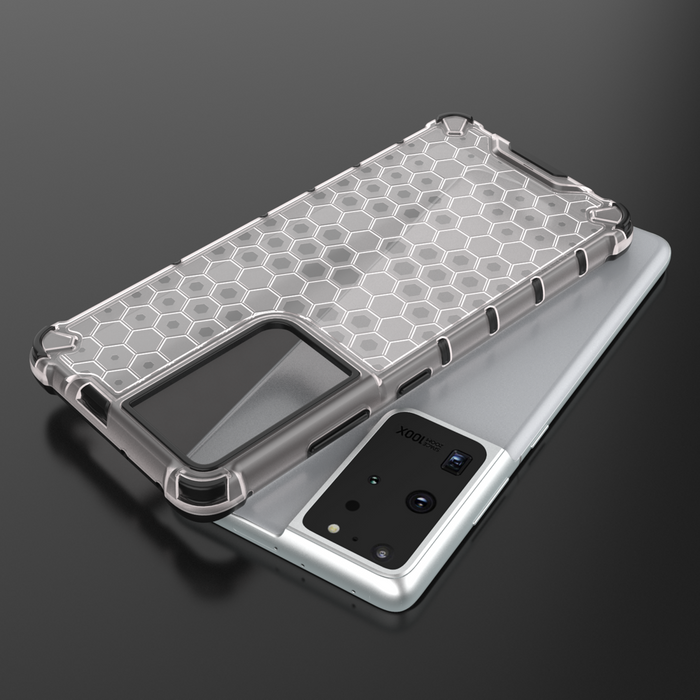 Honeycomb case armored cover with a gel frame for Samsung Galaxy S22 Ultra transparent