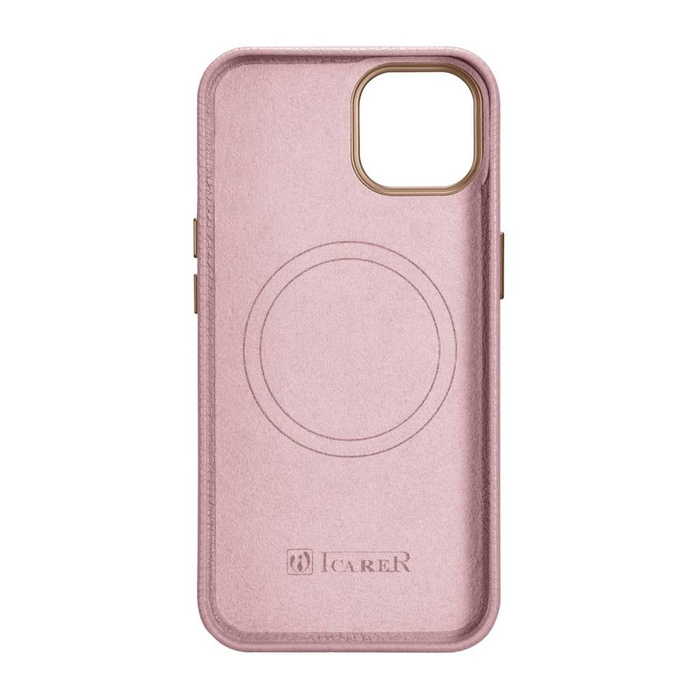 Funda de cuero iCarer Litchi Premium Funda de cuero magnética para iPhone 14 con MagSafe rosa (WMI14220709-PK)