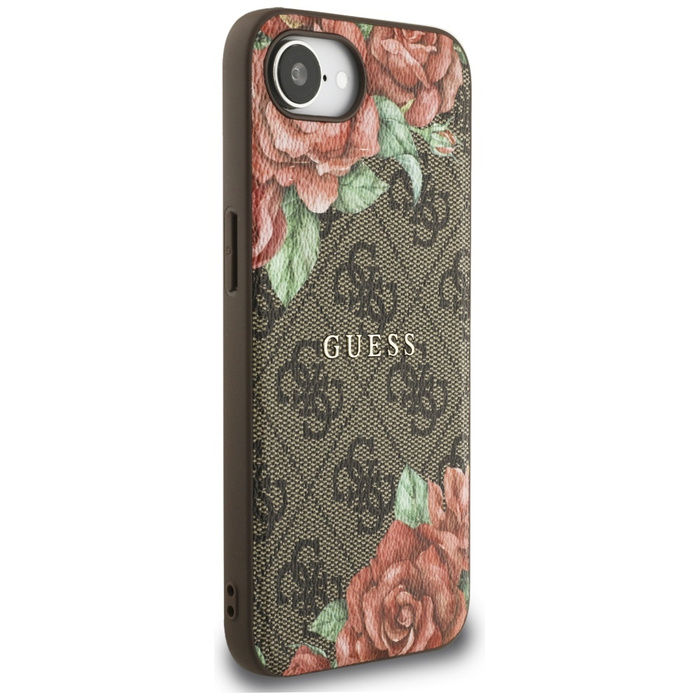 Etui Guess 4G Flowers Print MagSafe do   iPhone 16e brązowy