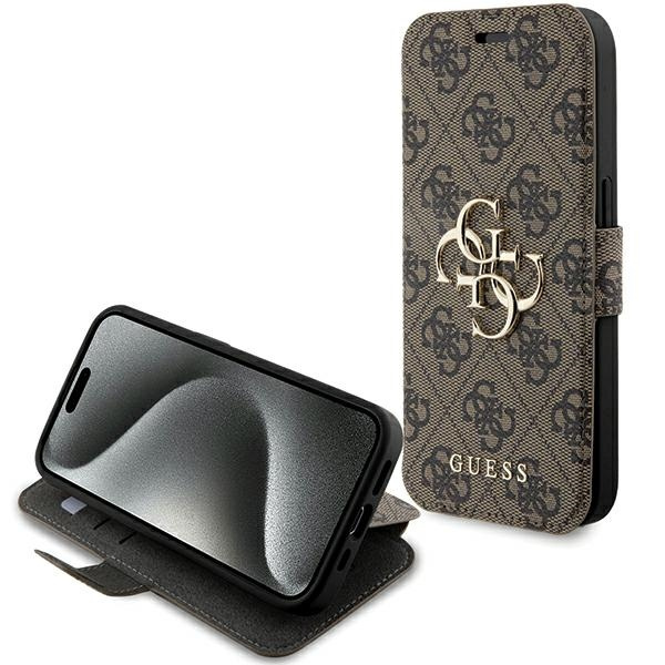 Etui Guess GUBKP15X4GMGBR iPhone 15 Pro Max 6.7" brązowy/brown book 4G Metal Logo Case