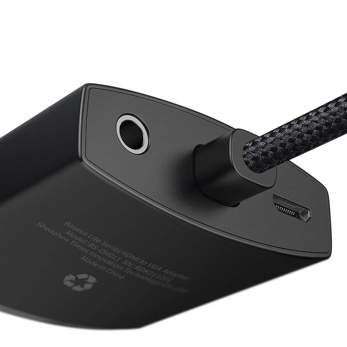 Adaptador de enchufe Baseus Lite Series HDMI a VGA + mini jack 3.5mm / fuente de alimentación micro USB negro (WKQX010101)
