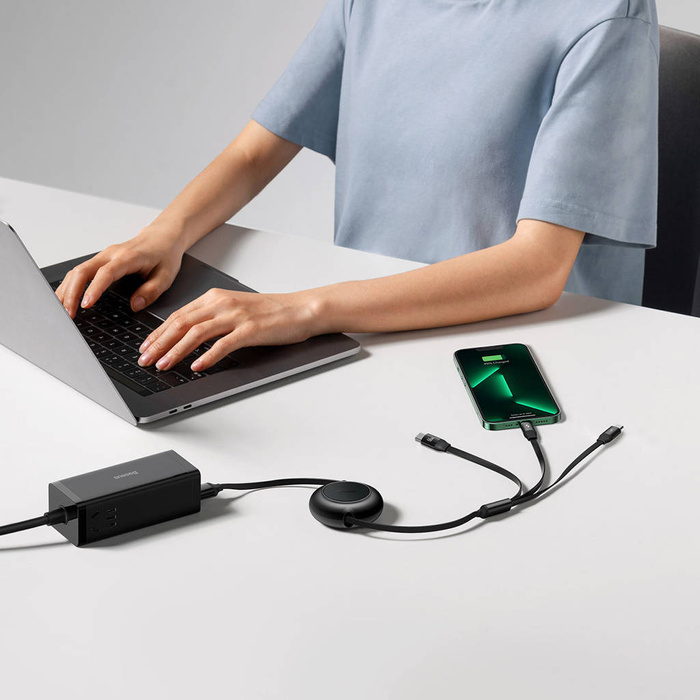 Baseus Bright Mirror 2 cavo retrattile 3in1 USB tipo A - micro USB + Lightning + USB tipo C 66W 1,1 m nero (CAMJ010101)