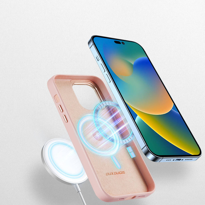 Dux Ducis Grit Ledertasche für iPhone 14 Pro Elegante Kunstlederhülle (MagSafe-kompatibel) Rosa