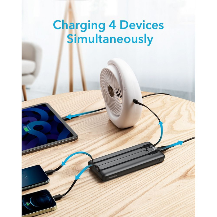 Powerbank Veger C10 (W1116) 10000 mAh z wbudowanymi kablami Micro USB / Typ C / Lightning czarny