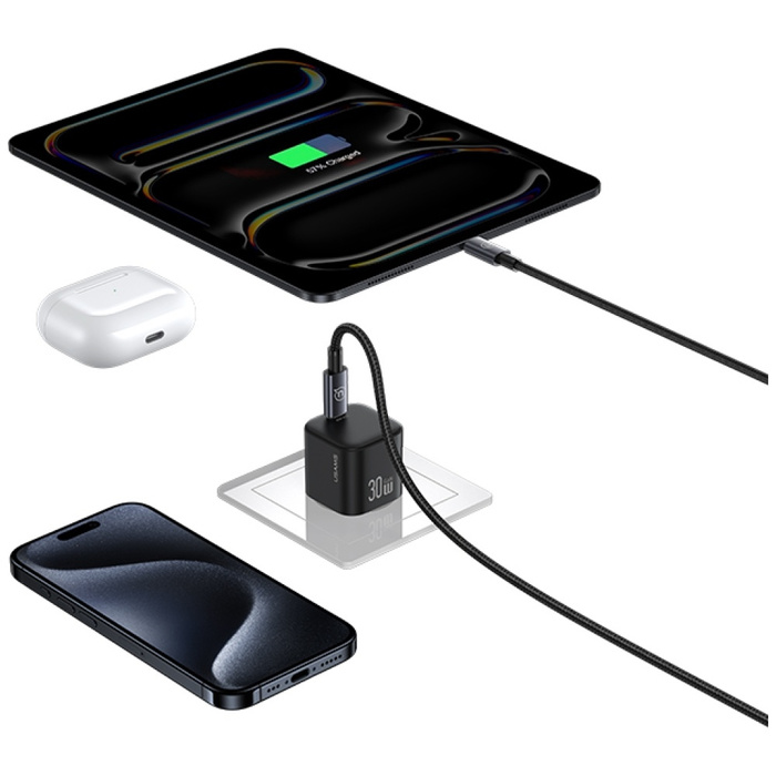 Ładowarka sieciowa USAMS JO Series CC262 30W USB-C + kabel USB-C/Lightning 1m biały