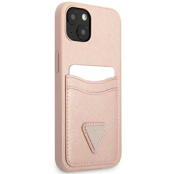 Case GUESS Apple iPhone 13 Saffiano Triangle Logo Cardslot Pink Hardcase