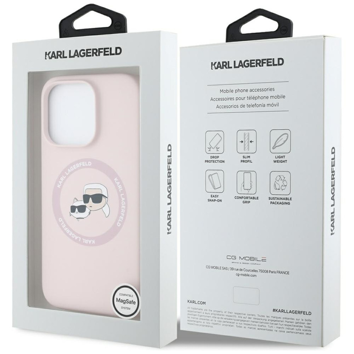 Etui Karl Lagerfeld Silicone Double       Heads And Circle MagSafe do iPhone 16 Pro różowy