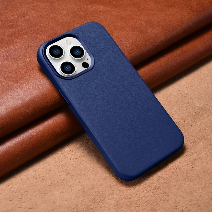 iCarer Case Leather Original Leather Case Cover pro iPhone 14 Pro Blue (WMI14220706-BU) (kompatibilní s MagSafe)