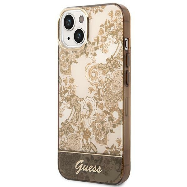 Hülle GUESS Apple iPhone 14 Plus Porzellan Kollektion Braun Hartcase