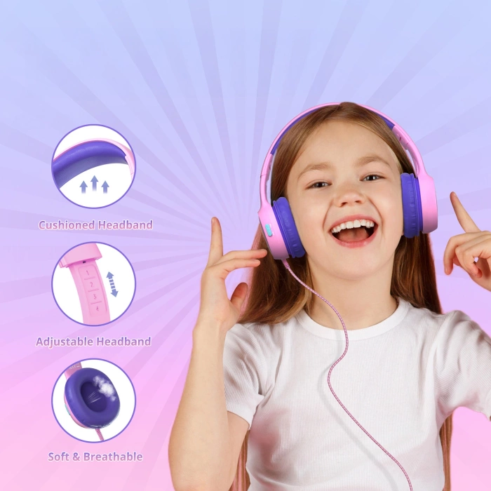 Tronsmart KH01 kabelgebundene Kopfhörer für Kinder, sicher – Pink