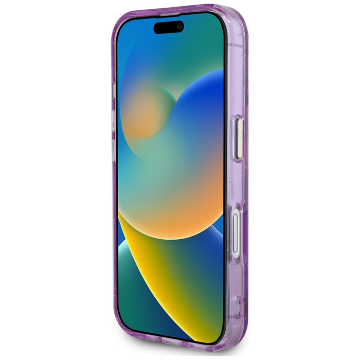 Etui Guess Glitter Flowers Triangle       Buttons MagSafe do iPhone 16 fioletowy