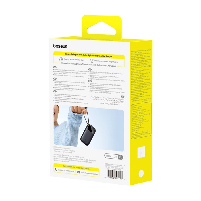 Powerbank Baseus EnerFill FC31 10000mAh 45W z kablami USB-C i Lightning - czarny