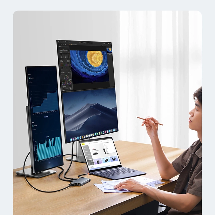 HUB Baseus PortalJoy Series 13in1 USB-C - 2x HDMI / DP / VGA / USB-A 3.1 / USB-C 3.1 / USB-A 2.0 / PD / RJ45 / SD / TF / AUX - gray