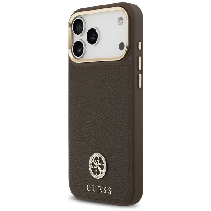 Etui Guess Grained Strass Logo MagSafe   do iPhone 17 Pro Max brązowy