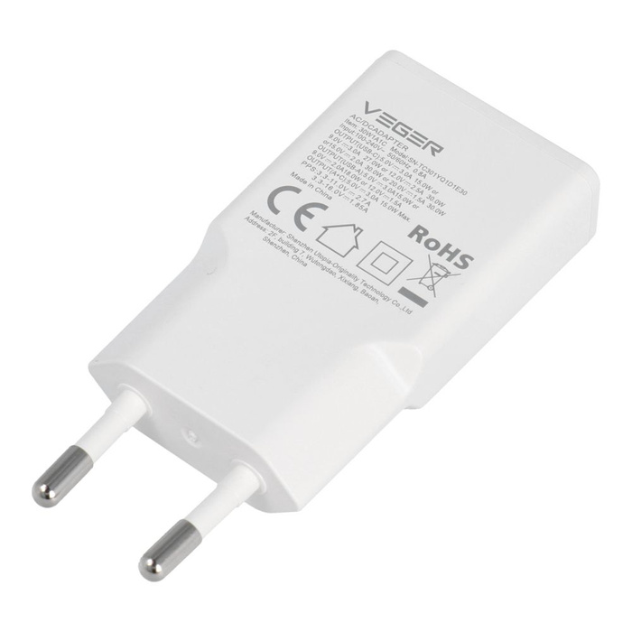 Ładowarka sieciowa do telefonu VEGER USB A + USB C QC PD 30W 30W1A1C biała