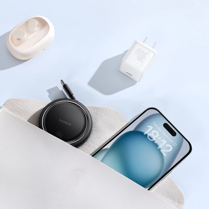 Baseus Free2Draw Mini USB-C - USB-C 100W 1m navíjecí kabel - černý