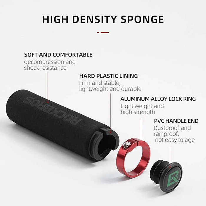 Poignées de guidon de vélo en éponge Rockbros BT1001BKRD - noir et rouge
