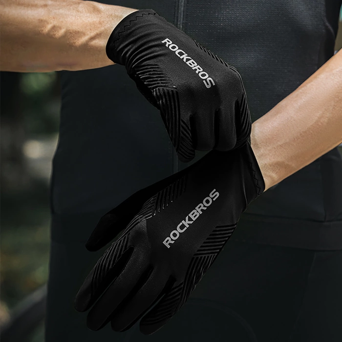 Rockbros Fahrradhandschuhe Frühling/Sommer/Herbst, Full, Größe: XL - Schwarz