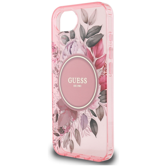 Etui Guess IML Flowers MagSafe do iPhone 16e różowy