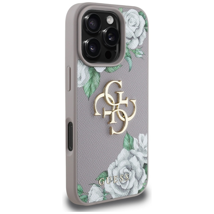 Etui Guess Grained Roses Big 4G logo do  iPhone 16 Pro fioletowy