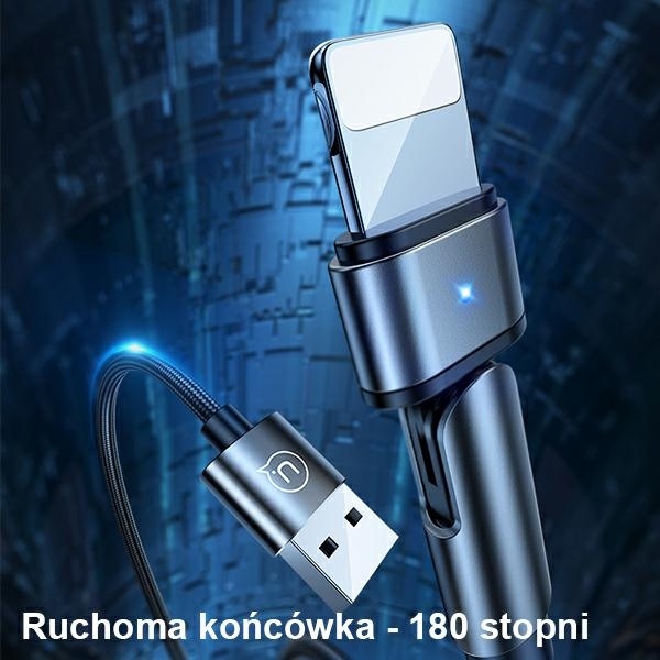 Kábel Opletený USAMS USB Apple Lightning U60 Rotary 2A 1m Black
