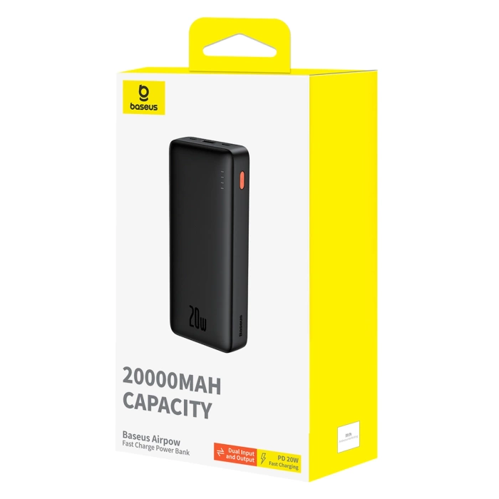 Baseus Airpow 20W 20000mAh Powerbank mit Baseus Simple Series USB-A - USB-C Kabel 50cm - Schwarz