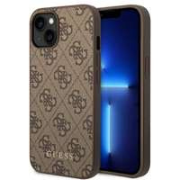 Hülle GUESS Apple iPhone 14 4G Metall Gold Logo Braun Hartcase