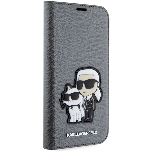 Hülle Karl Lagerfeld KLBKP14SSANKCPG iPhone 14 6.1" Buchcase silber/silber Saffiano Karl &amp; Choupette Case