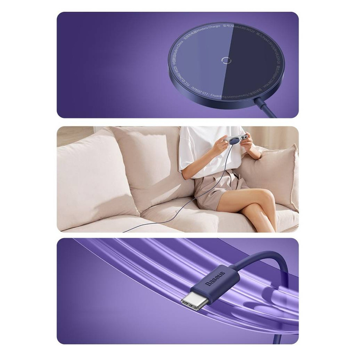 Cargador magnético Baseus Simple Mini3 MagSafe Qi 15W morado