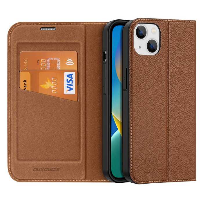 Dux Ducis Skin X2 case for iPhone 14 Max case with magnetic flap brown