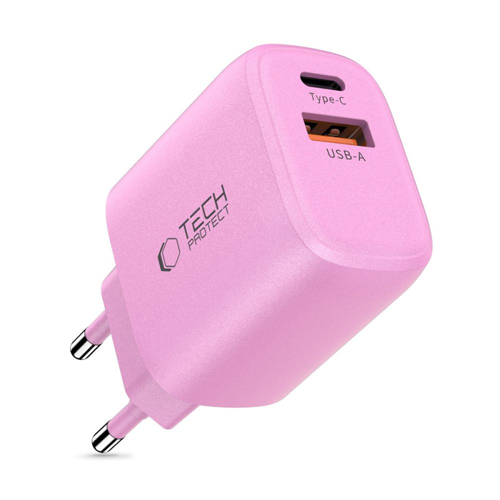 TECH-PROTECT NCA20 2-PORT NETWORK CHARGER PD 20W / QC3.0 BABY PINK