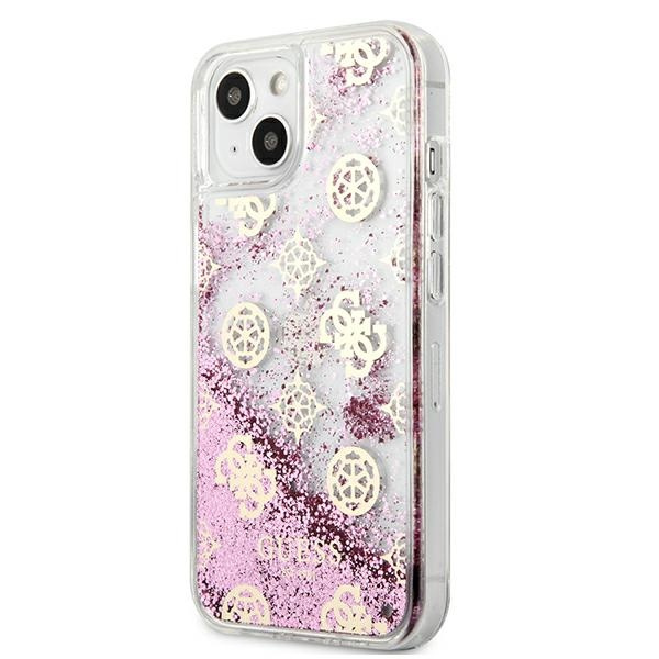 Hülle GUESS Apple iPhone 13 Mini Pfingstrose Flüssigkeit Glitter Rosa Hardcase