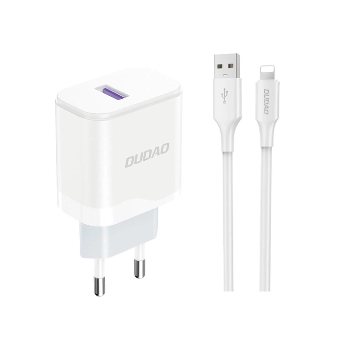 Dudao A20EU USB-A 18W wall charger - white + USB-A - Lightning cable