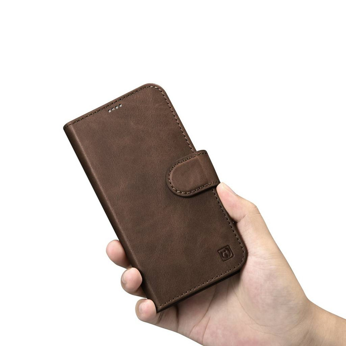 iCarer Oil Wax Wallet Case 2in1 Hülle iPhone 14 Plus Leder Flip Cover Anti-RFID braun (WMI14220723-BN)