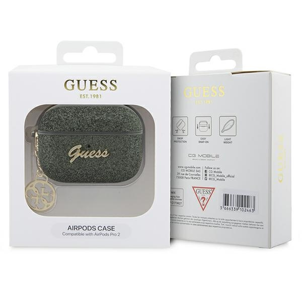 Obal Guess GUAP2GLGSHA Kryt AirPods Pro 2 zelený/kaki Glitter Flake 4G Charm Case