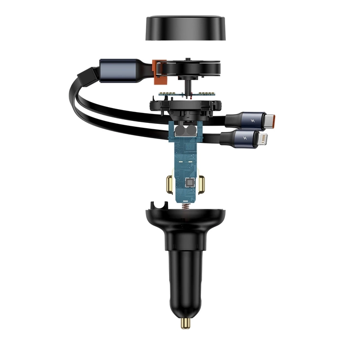 Ładowarka samochodowa Baseus Enjoyment USB z kablem USB-C i Lightning 60 W (czarna)