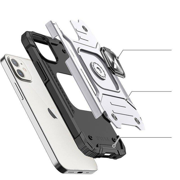 Funda Wozinsky Ring Armor para iPhone 14 funda blindada soporte magnético anillo plata