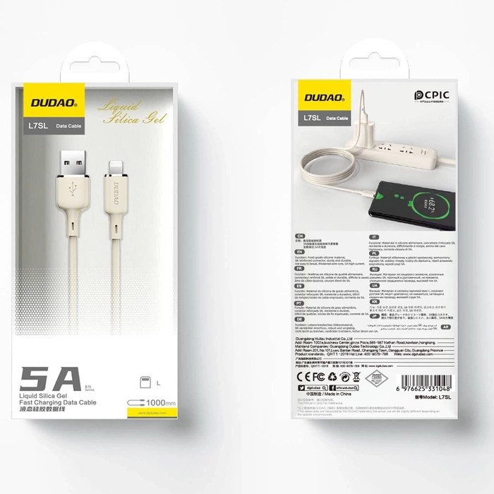 Dudao L7SL USB-A - Lightning 5A kabel 1m - béžový