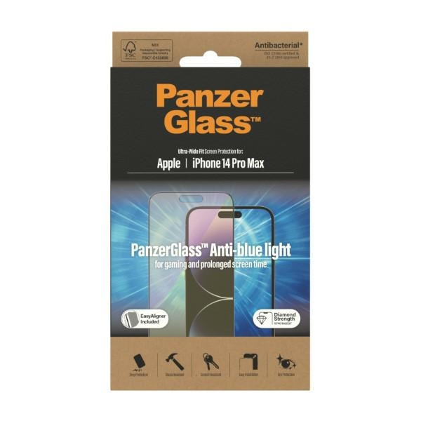 Glas PanzerGlass Ultra-Wide Fit iPhone 14 Pro Max 6.7" Bildschirm Schutz Antibakteriell Easy Aligner Inklusive Anti-Blaulicht 2794
