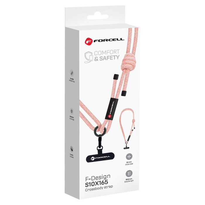 Smycz do telefonu crossbody z regulacją długości Forcell F-Design S10X165 (max 82,5cm w pętli) różowo biała