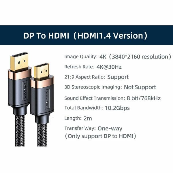 USAMS Cable DP - HDMI U74 2.0m black/black 4K HD SJ530HD01 (US-SJ530)