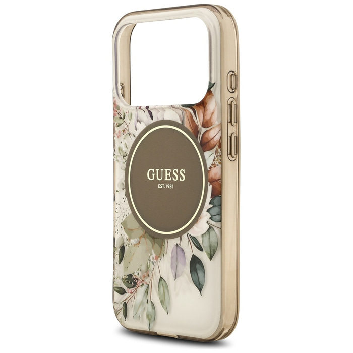 Etui Guess IML Flower & Tonal Circle     MagSafe do iPhone 17 Pro Max brązowy