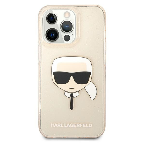 ETUI Karl Lagerfeld KLHCP13XKHTUGLGO iPhone 13 Pro Max 6,7" or/or mallette rigide Paillettes Tête de Karl CASE