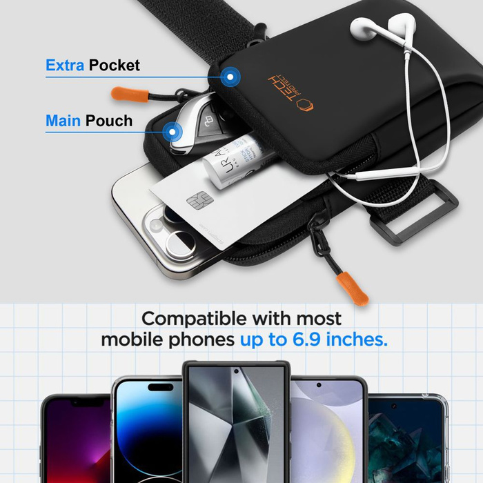 TECH-PROTECT M7 UNIVERSAL SPORT ARMBAND BLACK/ORANGE