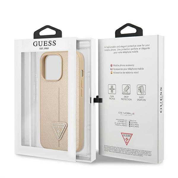 Coque GUESS Apple iPhone 13 13 Pro Saffiano Triangle Logo Beige Hardcase